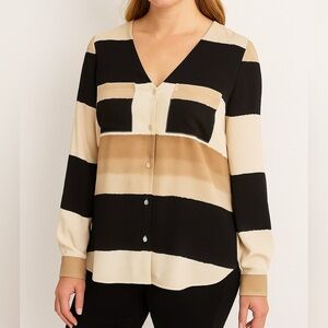 Joseph Ribkoff Black and Cream Striped Button Down Shirt